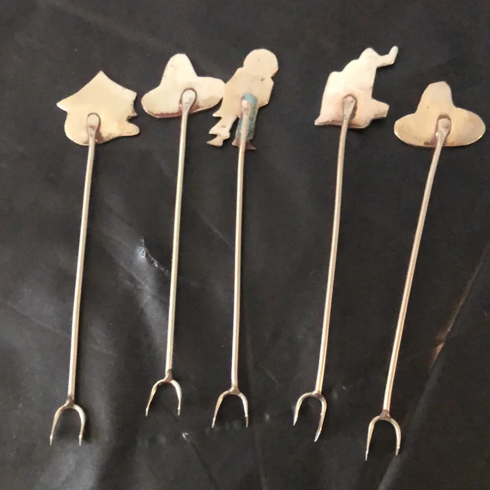 Mexican sterling silver & mother of Pearl snack picks, vintage handmade 4” - Picture 4 of 5